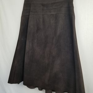 Tracy Reese Deep Brown Seamed Genuine Suede A-line Midi Skirt  Size 8